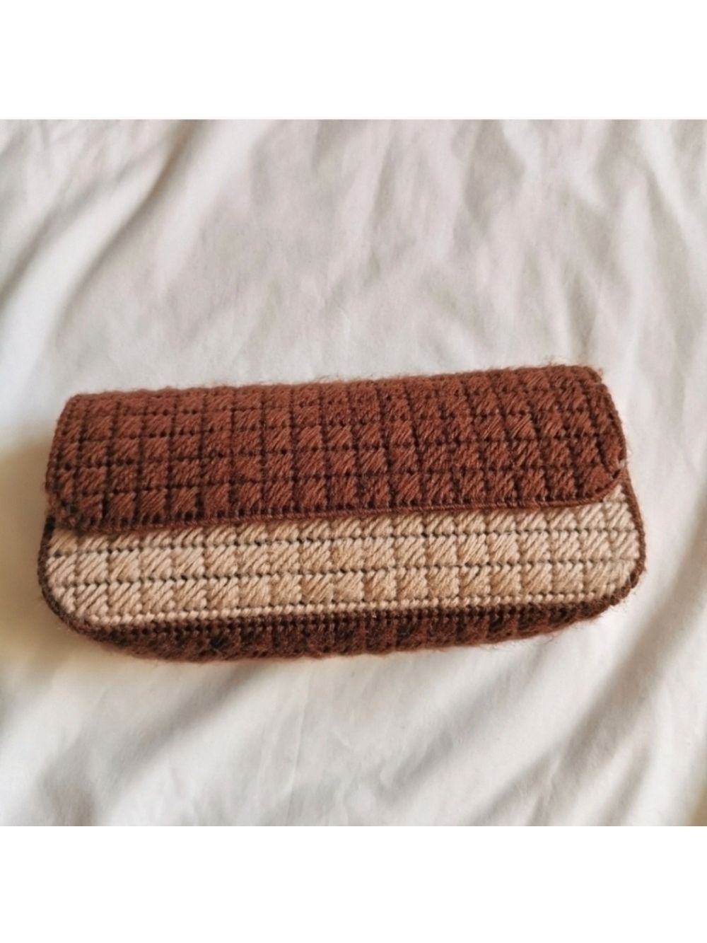 Woven Pochette Clutch Mini Bag Wool Brown Neutral Color